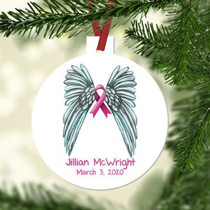 Personalized Breast Cancer Remembrance Christmas Ornament~Pink Breast Cancer Ribbon~Memorial Ornament~In Memory of