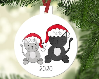 Personalized Cat Christmas Ornament~2 cats Cat Ornament~Pet Ornament~Christmas Ornament~New Pet~Black Cat~Gray Cat