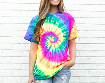 Neon Rainbow Tie Dye Shirt~Tie Dye Shirt~Summer Shirt~Women's Tie Dye~Youth Tie Dye~Blank Shirt