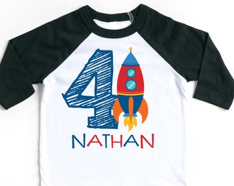Personalized Rocket Birthday Shirt~Rocketship Shirt~Birthday Shirt~Name Shirt~Monogram Shirt~Outer Space Birthday Shirt~Number Birthday