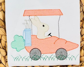 Personalized Bunny Golf Cart Shirt~Easter Golf shirt~Boy Easter Bunny Shirt~Easter outfit~Bunny Carrot Cart embroidery