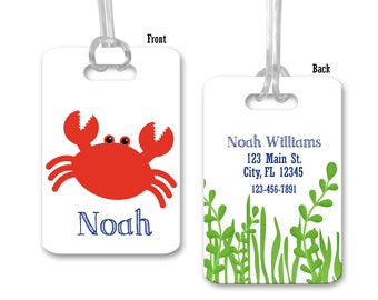 Personalized Luggage Tag~Crab Bag Tag~Ocean Tag~Nautical Luggage Tag~Vacation Bag Tag~Luggage Tag~Monogram Bag Tag~Daycare Bag Tag