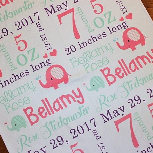 Personalized Birth Stats Baby Blanket Monogram Blanket Etsy