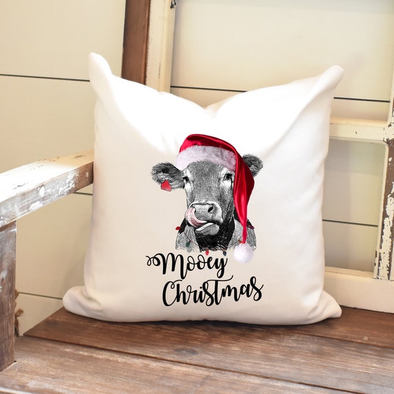 Mooey Christmas Pillow Cover Cow Throw Pillow Farmhouse Etsy