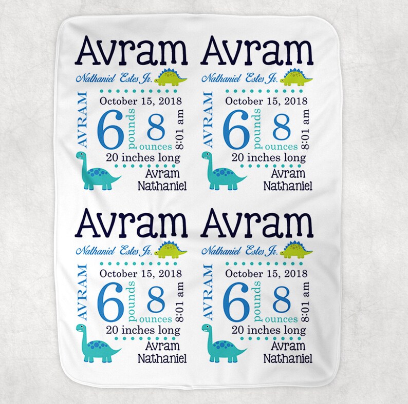 Personalized Birth Stats Baby Blanket~Dinosaur Blanket~Monogram Blanket~Birth Announcement~Photo Prop~Name Blanket~Baby gift~Dino Blanket