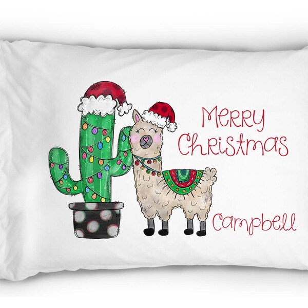 Personalized Llama Pillowcase~Christmas Llama~Personalized Pillowcase~Christmas Pillowcase~Cactus Pillowcase~Standard Pillowcase