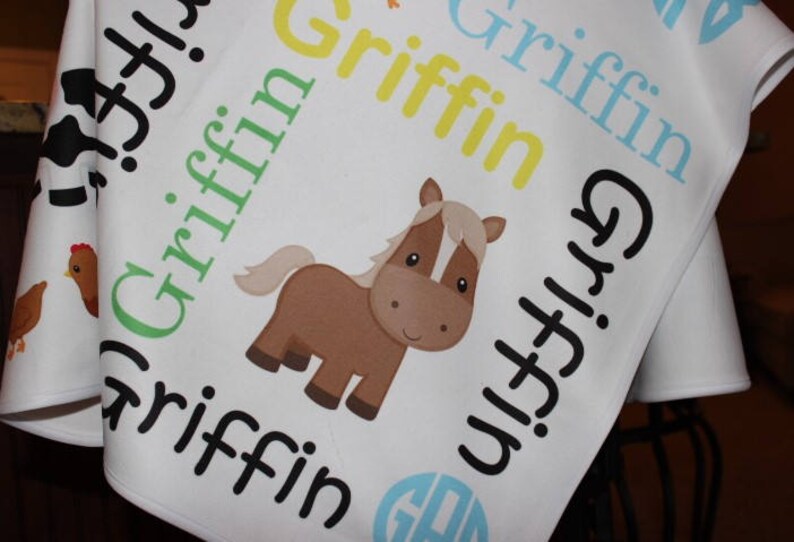 Personalized Baby Blanket ~ Farm Blanket ~ Cow ~ Horse ~ Pig ~ Monogram Blanket ~ Photo Prop ~ Name Blanket