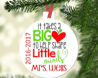 Personalized Teacher Christmas Ornament~ Big Heart~ Little Minds~ Inspire ~ Create ~ Christmas Ornament