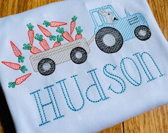 Personalized Bunny Shirt~Easter tractor shirt~Boy Easter Bunny Shirt~Easter outfit~Bunny Trio embroidery