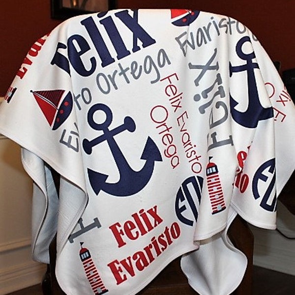 Personalized Baby Blanket ~ Anchor Blanket ~ Monogram Blanket ~ Nautical Blanket ~ Sailboat Blanket ~ Photo Prop ~ Name Blanket