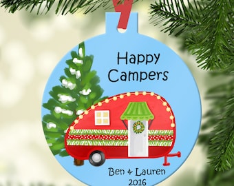 Personalized Happy Camper Christmas Ornament~ Camping Christmas~ Christmas tree ~ Camper~ Christmas Ornament ~Family Ornament