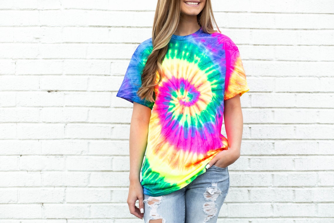 Neon Rainbow Tie Dye Shirttie Dye Shirtsummer | Etsy