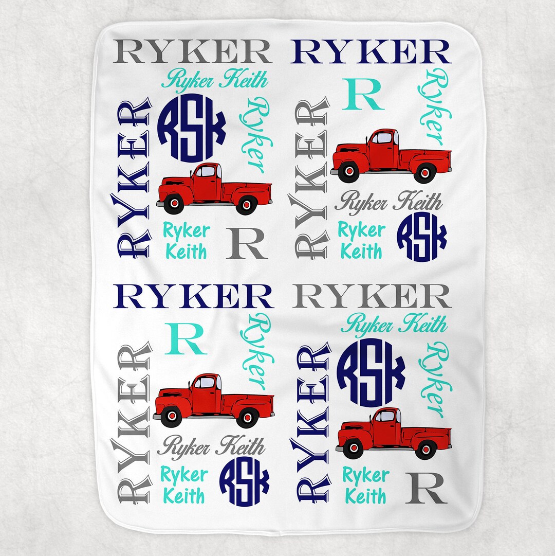 Personalized Vintage Truck Baby Blanket Red Truck Blanket Etsy