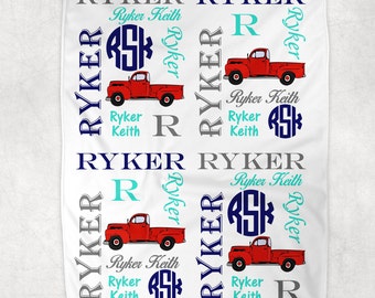 Personalized Vintage Truck Baby Blanket ~ Red Truck Blanket ~ Vintage Truck Blanket ~ Monogram Blanket ~ Photo Prop ~ Name Blanket