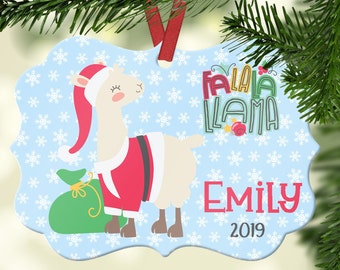 Personalized Llama Christmas Ornament~Fa La Llama ornament~Personalized Llama Ornament~1st Christmas~Holiday Ornament~Santa Llama