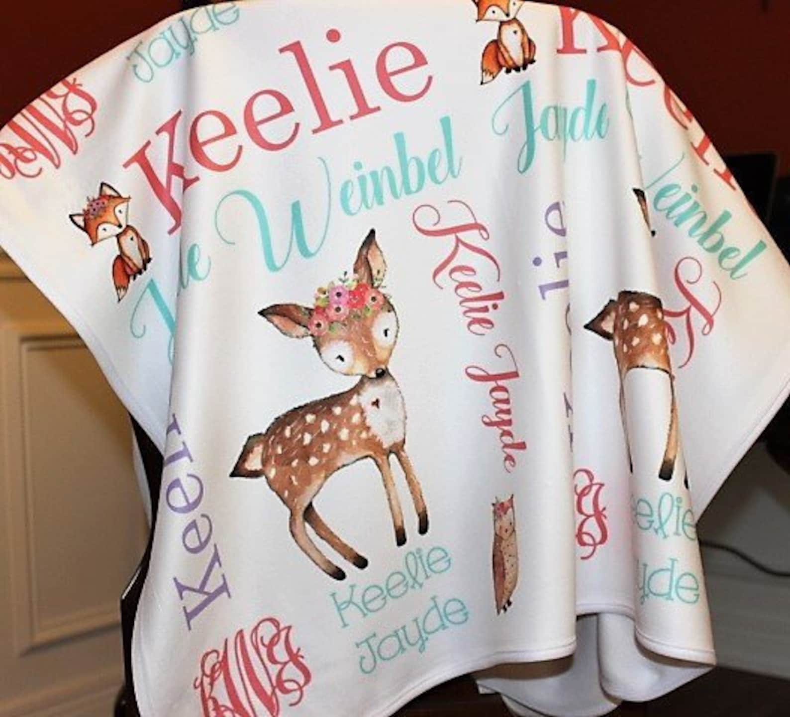 Personalized Baby Blanket Deer Blanket Monogram Blanket Etsy