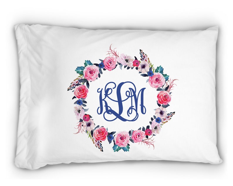 Monogram Pillowcase Floral Wreath Pillowcase Personalized Etsy