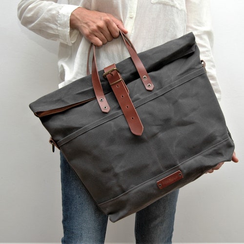 Waxed Canvas Bag With Leather Handles and - Etsy