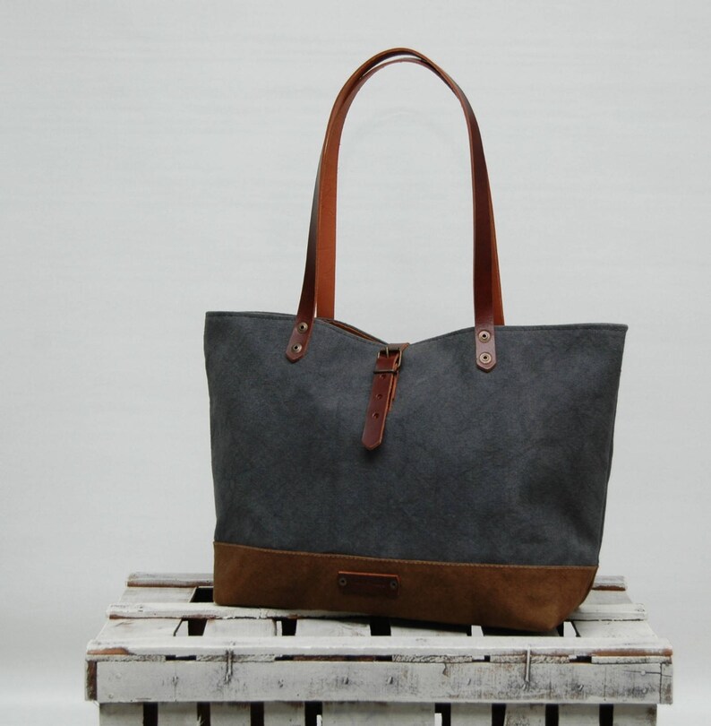 Extra Large Waxed Waxed Canvas Bag with Leather Handles and Etsy