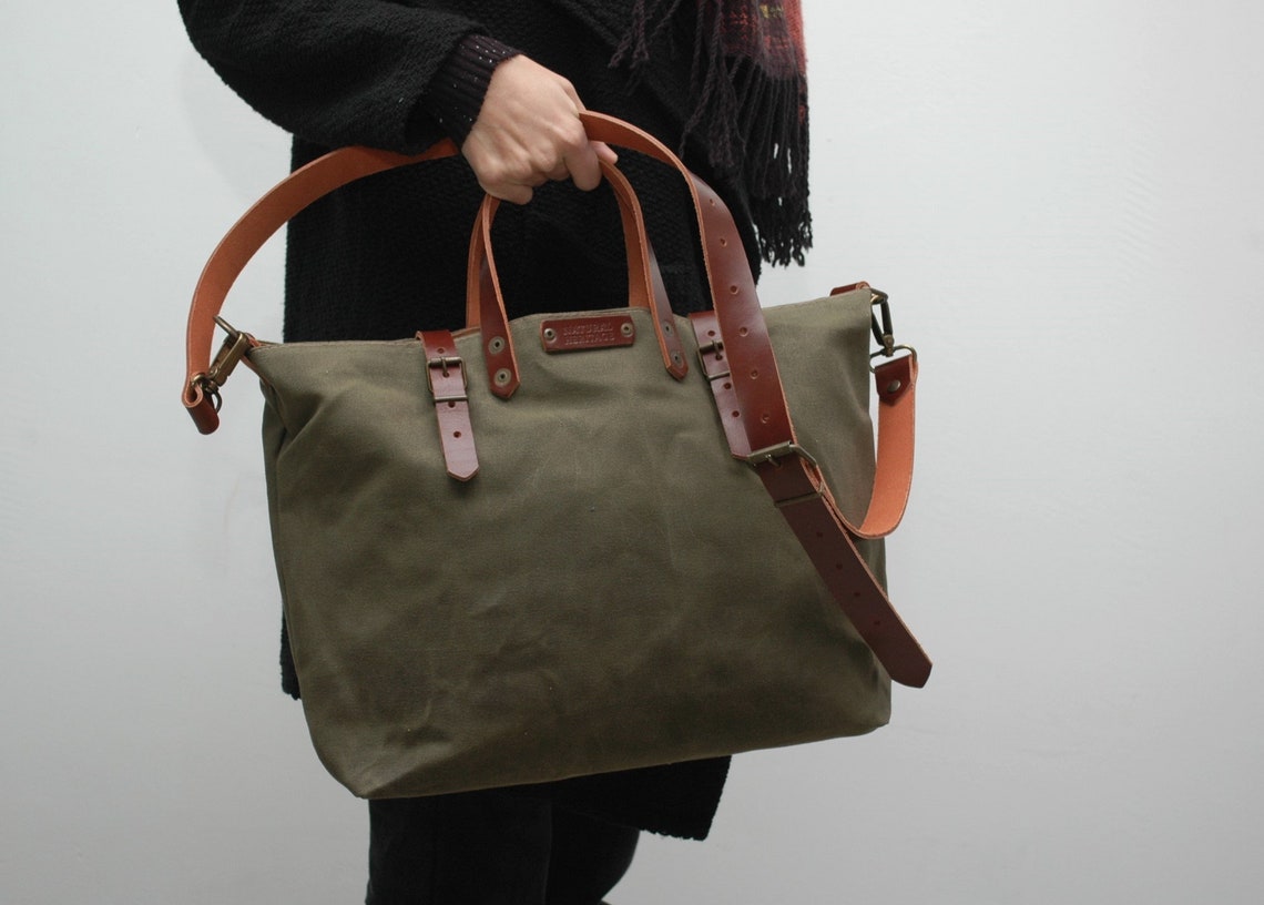 Extra Large Bag Waxed Canvas Bag/tote Bag/ With Leather - Etsy