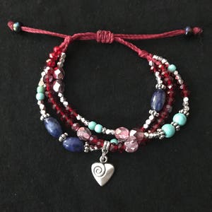 Triple Valentine Bracelet, Multi-strand Bracelet, Pink and Red Bracelet, Triple Strand Jewelry