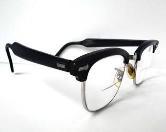 Vintage Shuron Browline Eyeglasses Size 44 Atomic Beatnik Cable Temple Frames