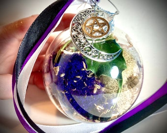 Protection Witch Ball: Amethyst, Tourmaline, Herbs, Moon & Pentacle Charm