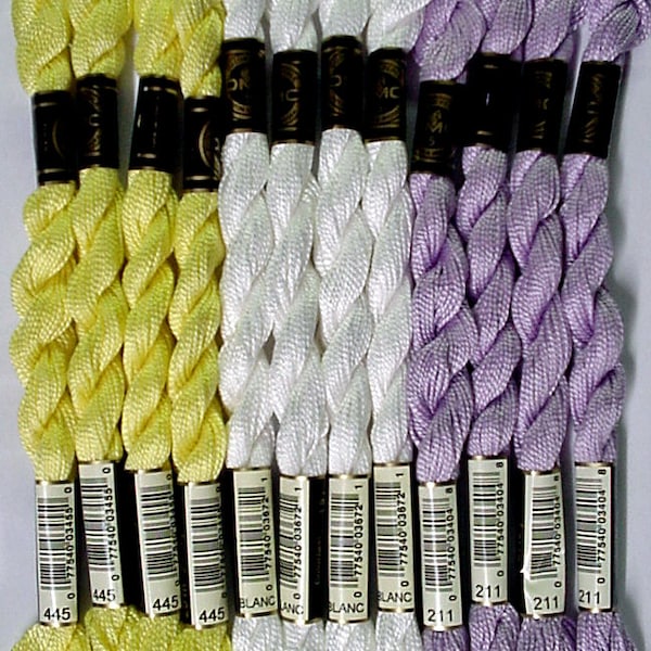 DMC size 5 pearl cotton skeins. 27 yards in each