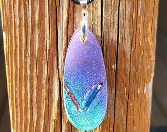 Colored Pencils in an Ocean of Blue Resin Pendant, Handmade Jewelry, Resin Jewelry