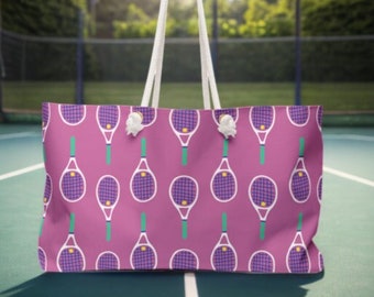 Tennis Weekender Bag with tennis racket print great gift for tennis player Free Shipping