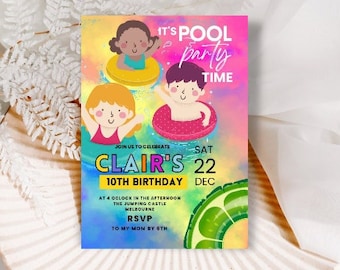 Pool Party invite, Downloadable Pool Party Invitation Template, Water Park Invitation Template, Pool invitation, Editable Canva Template
