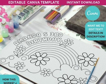 Rainbow Printable Coloring Page - Rainbow Birthday Party Favor | Coloring Placemat Printable | rainbow birthday party supplies