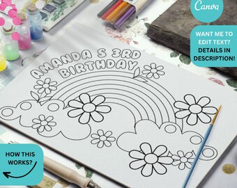 Rainbow Printable Coloring Page - Rainbow Birthday Party Favor | Coloring Placemat Printable | rainbow birthday party supplies