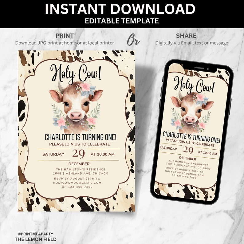 Cow Print Invitation Template Cow Print Birthday Invitation Template