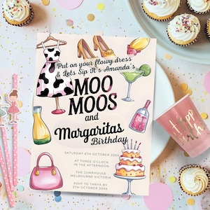 Moo Moos and Margaritas Party invitation, Moomoos Mimosa invite, Ladies Night Invite Bachelorette Party Glam Ladies Night Editable Template