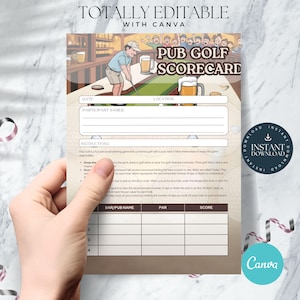 Pub Golf Crawl Scorecard, Editable Canva Template, Printable Pub Golf Scorecard, Bachelor Birthday Party Games, Customizable Templates