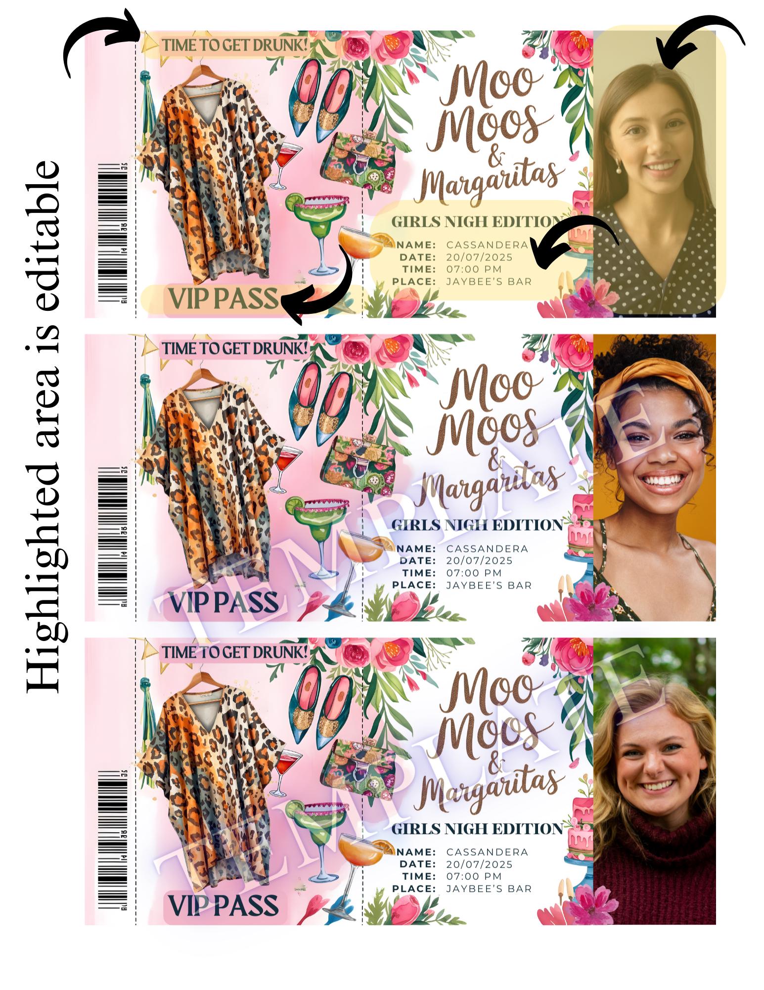 Editable Girls Night Pass Template Printable Personalized Ticket Canva ...