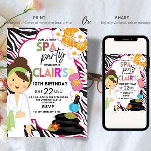 Spa and Slumber party invitation, Girls Night, Sleepover Invitation, Birthday Invitation, Mani Pedi Invitation, Pajama Party CANVA TEMPLATE