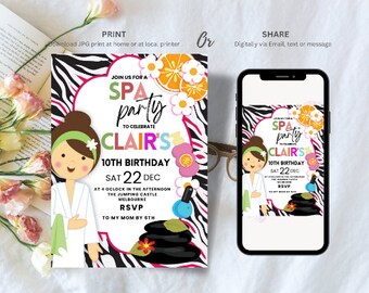 Spa and Slumber party invitation, Girls Night, Sleepover Invitation, Birthday Invitation, Mani Pedi Invitation, Pajama Party CANVA TEMPLATE