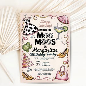 Moo Moos and Margaritas Party invitation, Moomoos Mimosa invite, Ladies Night Invite Bachelorette Party Glam Ladies Night Editable Template