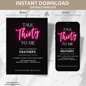Talk Thirty to Me Party invitation Digital Download Editable Template Invitation Dirty Talk 30 to Me 30th Birthday Invite Canva template