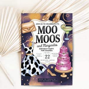 Moo Moos and Margaritas Party invitation, Cow Party invite, Ladies Night Invite Bachelorette Party Glam Ladies Night Editable Template