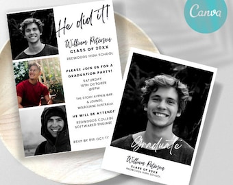 graduation invites for him Editable Graduation Invitation Template Evite Graduation Invitations Graduation Canva Template Digital Invite
