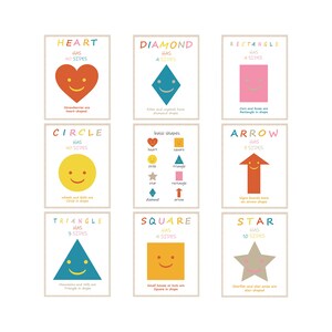 Set of 9 Educational Prints, Geometric Shapes Print, Playroom Print, Home School, Pre-School  Montessori Posters, Education Learning Posters