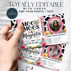Editable Girls Night Pass Template Printable Personalized Ticket Canva Girls Night Pass Digital Moo Moos Margaritas Momo Mimosas