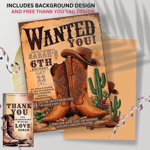 Boots on the ground Birthday invitation, country western, cowboy boots hat, Hoedown Editable digital invitation Wanted rustic invite CB004