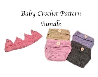 Crochet Diaper Cover & Crown Pattern - Baby Crochet Pattern, Make Your Own Photo Prop, Newborn Tutorial , Easy Crochet Patterns for Babies