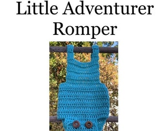 Little Adventurer Romper Newborn Crochet Pattern PDF Beginner Baby DIY Diaper Onesies Tutorial Easy Clothes Bloomer Suspenders Outfit