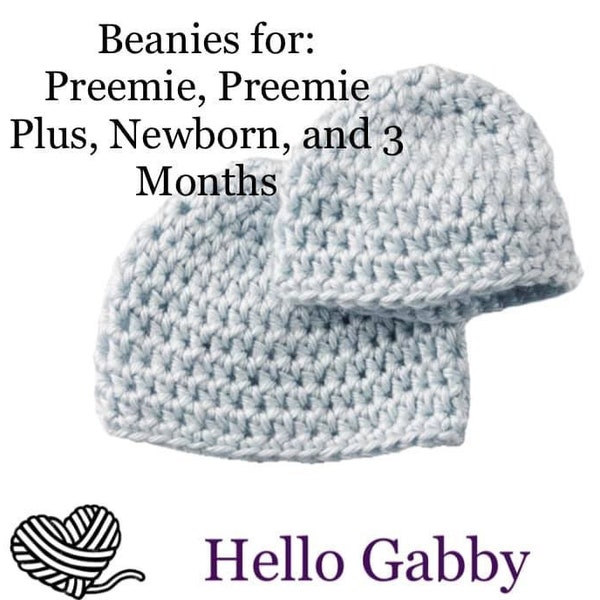 Preemie & Newborn to 3 Months Beanie Crochet PATTERN DIY Photo Prop Baby PDF Tutorial Easy Beginner Shower Gift Charity Donation Hospital