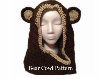 Crochet Bear Cowl Hood Pattern Halloween  (PDF PATTERN)